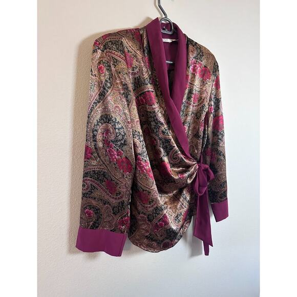 Vintage Small Victoria’s Secret Gold Label Pajama Set Satin Paisley Red Gold - Picture 2 of 10